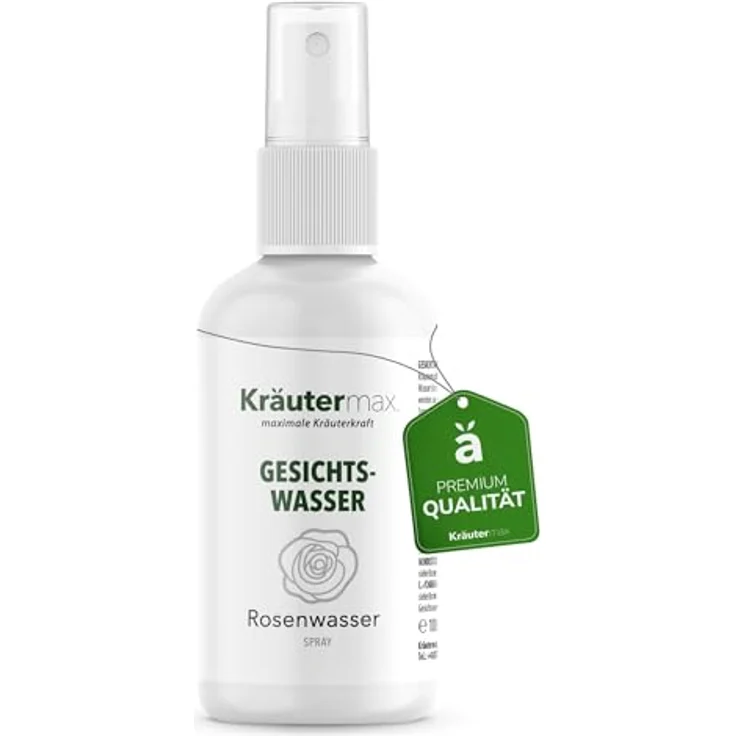 Kräutermax Rosenwasser Gesichtswasser 100 ml - Erfrischendes Gesichtsspray mit Damascena Rose-Extrakten, ohne synthetische Inhaltsstoffe – Bild 1