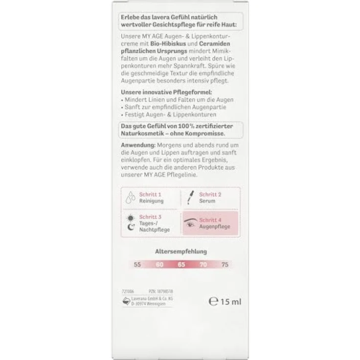 lavera My Age Augen- & Lippenkonturcreme, 15 ml - Mindert Linien und Falten um die Augen, vegan, NATRUE zertifiziert, recyceltes Verpackungsmaterial – Bild 3