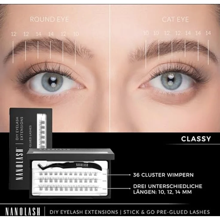 Nanolash Pre-Glued Wimpernbüschel, Selbstklebende Büschelwimpern für DIY Wimpern Extensions mit Pinzette, natürliches Aussehen, 36 Stück, CLASSY – Bild 4