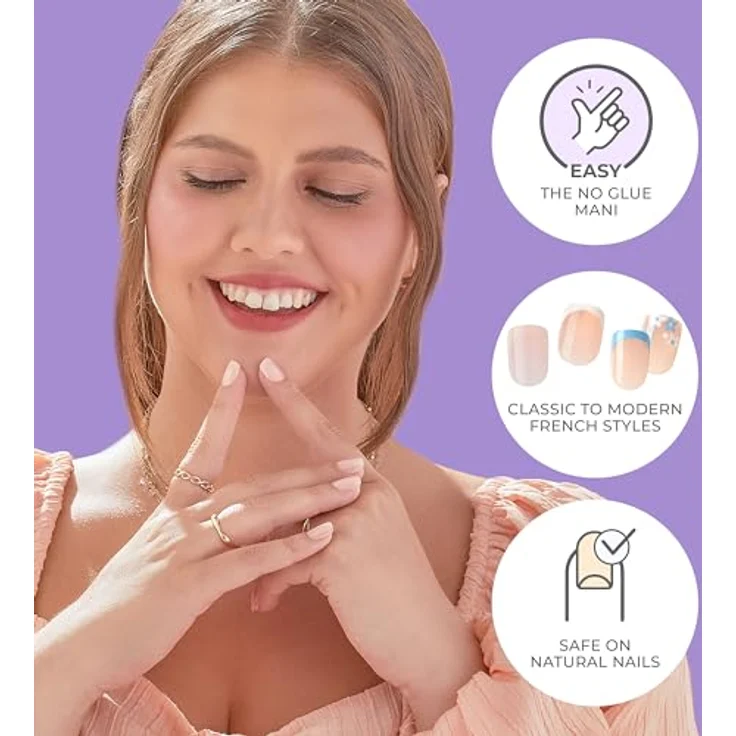 KISS imPRESS Nails Genuine, Selbstklebende French Maniküre mit PureFit Technologie, Dezente Farbvariante mit weißen Spitzen, 30 Press-On-Nägel – Bild 3