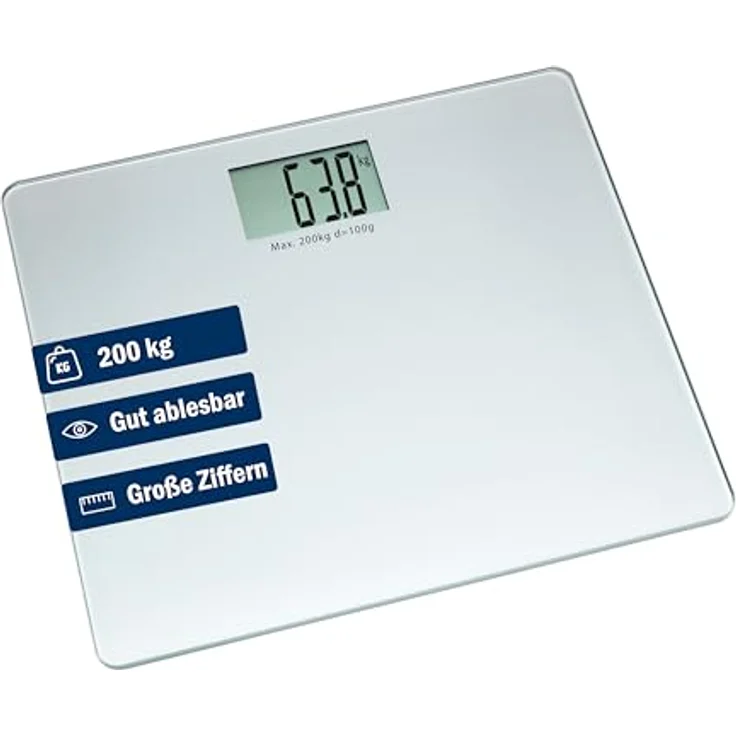 TFA Dostmann 50.1010.54 Personenwaage bis 200 Kg mit extra breiter Trittfläche, XXL, silber – Bild 2