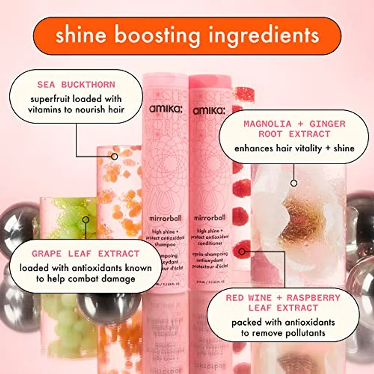 Amika Mirrorball Shine + Protect Conditioner 275 ml, Haarspülung für glänzendes Haar mit Vitaminen & Antioxidantien, vegan, sulfat- & parabenfrei – Bild 4