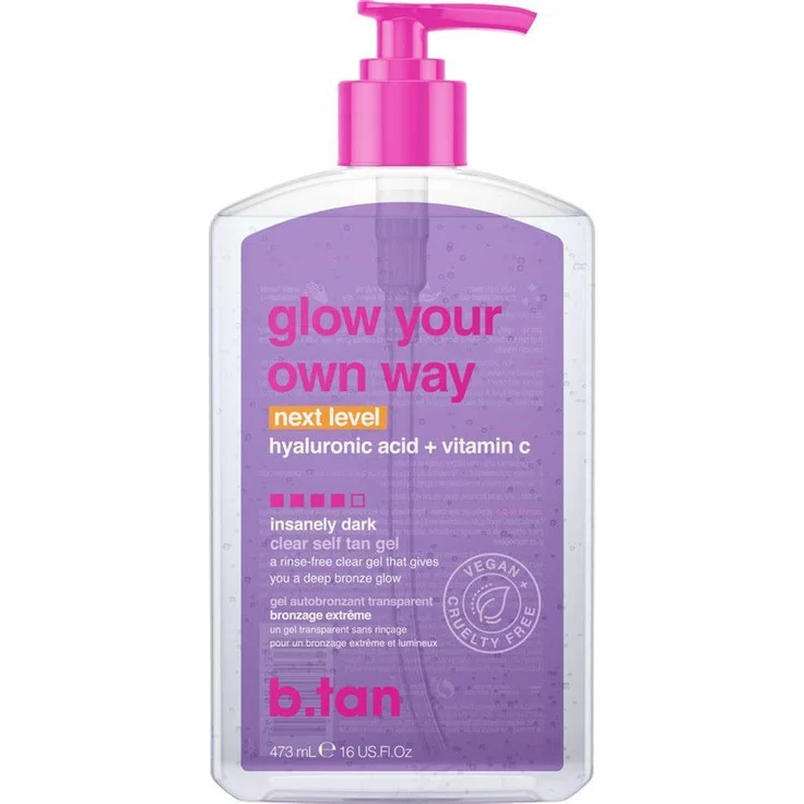 B.Tan Glow Your Own Way NEXT LEVEL Tan Gel, selbstbräunendes Gel mit Hyaluronsäure und Vitamin C, 473 ml