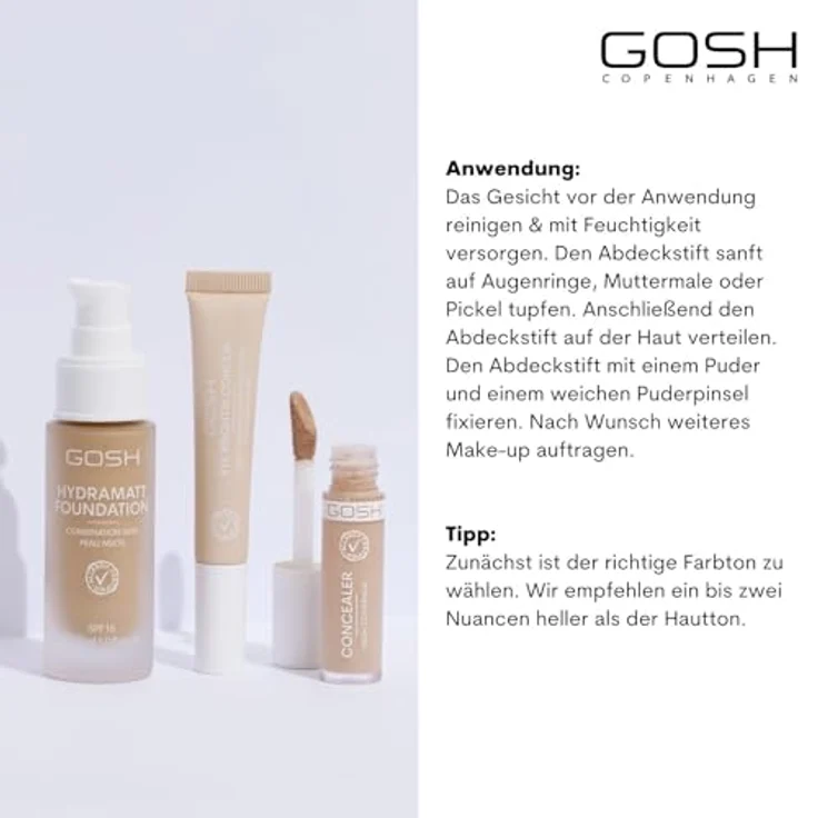 Gosh Concealer Flüssig-Korrektor, hochpigmentiert und cremige Textur, Farbton 004 Natural, 6 ml – Bild 4
