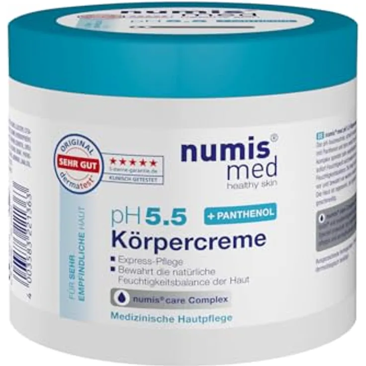 numis med Panthenol Creme für empfindliche Haut 400 ml, Körpercreme pH 5.5, ohne Silikone, Parabene & Mikroplastik, dermatologisch getestet, Made in Germany