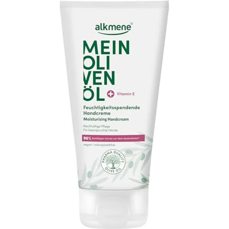 Alkmene Handcreme für sehr trockene Hände, 75 ml - 96% Schutz vor Austrocknen, feuchtigkeitsspendend mit Olivenöl und Vitamin E, vegan, dermatologisch getestet – Bild 1