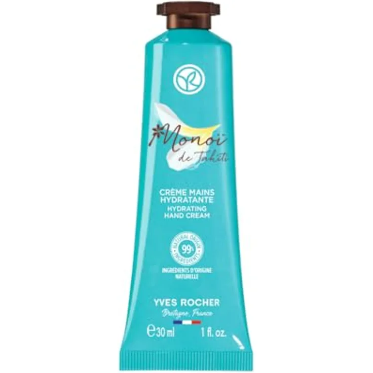 Yves Rocher Monoï Handcreme, Feuchtigkeitsspender mit zartem, sonnigen Duft, 1x Tube 30ml