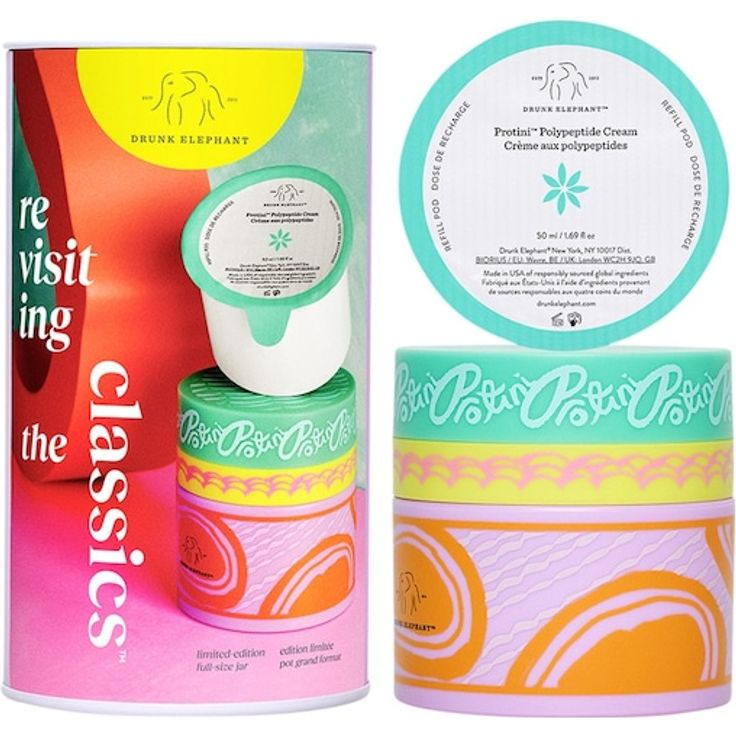Drunk Elephant Revisiting the Classics Kit, Feuchtigkeitscreme mit Protini™ Polypeptides, 100 ml, ohne Silikone und Duftstoffe, Nachfüllsystem