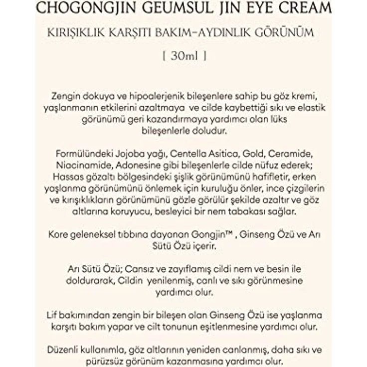 Missha Chogongjin Geumsul Jin Augencreme, luxuriöse K-Beauty Augenpflege mit Anti-Aging-Effekt, 60 ml – Bild 3