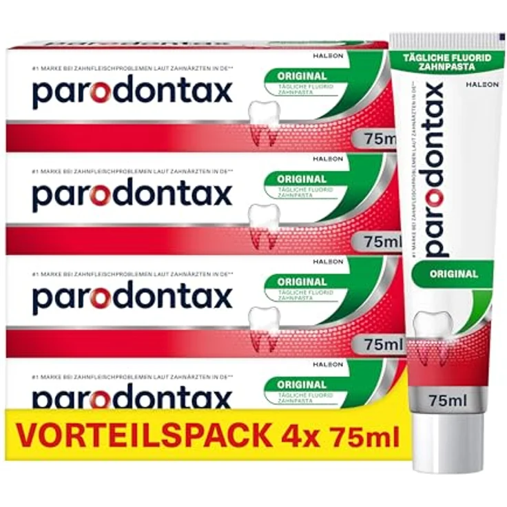 Parodontax Original Zahnpasta, 4x75ml, reduziert Zahnfleischbluten, hilft bei Plaqueentfernung, enthält Fluorid – Bild 1