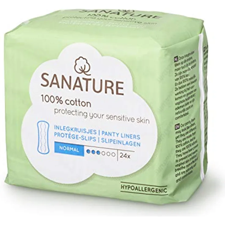 Sanature Sanature Pantyliners Normal, Slipeinlagen mit 100% Baumwollkern, 24 Stück, 500 g