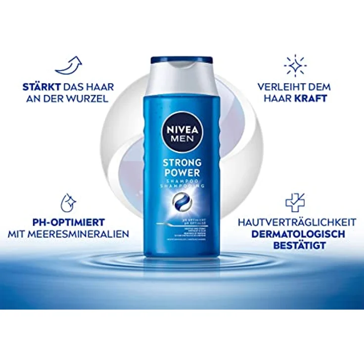 NIVEA MEN Strong Power Shampoo (250 ml), kräftigendes Haarshampoo ohne Silikone und Mikroplastik, Männer Shampoo mit Meeresmineralien und pH-optimierter Formel – Bild 2