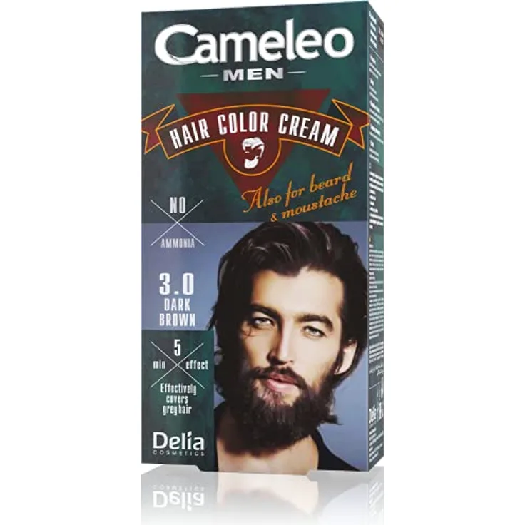 Cameleo für Männer - Permanentes Haarfärbemittel, Haartönung | Dunkelbraune Farbe für Haare, Bart & Schnurrbart | Farbeffekt in 5 Minuten | Graue Haare Abdecken | Ammoniak FREI | 30ml