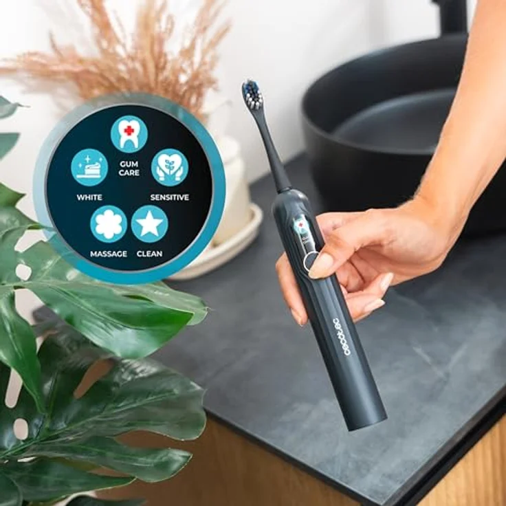 Cecotec ToothCare UltraSonic PlatinumSwing, elektrische Zahnbürste mit 50.000 U/min, 5 Modi, Drucksensor, kabelloser Ladestation und 8 Köpfen – Bild 4