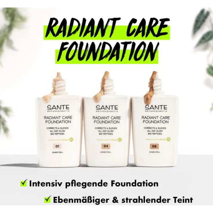 SANTE Naturkosmetik Radiant Care Foundation 01 Warm Ivory, vegane Foundation mit Bio-Peptiden und hochwertigen Ölen, für strahlende Haut, pflegende und nachhaltige Formel, 30ml – Bild 4