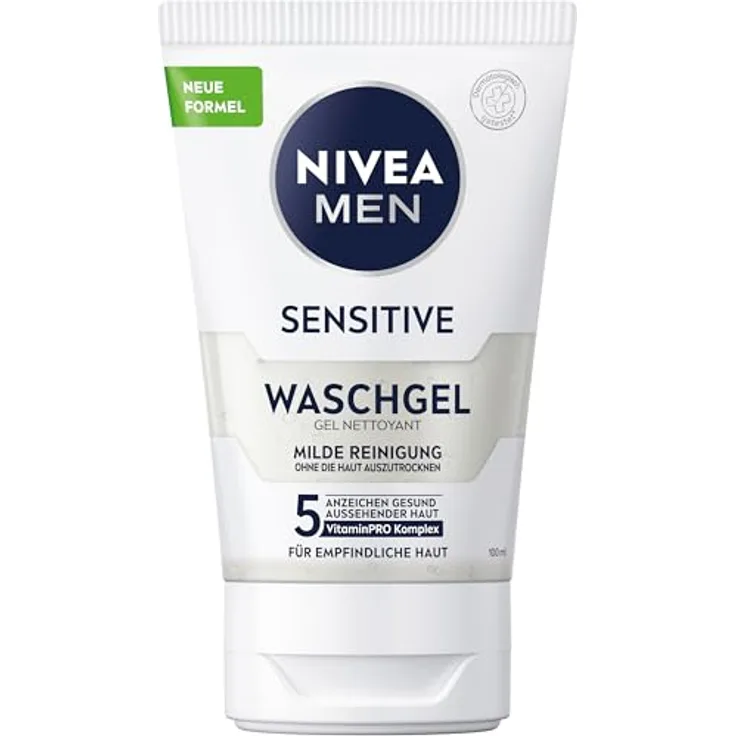 NIVEA MEN Sensitive Waschgel, sanftes Reinigungsgel mit VitaminPRO Komplex, 100 ml zur Beruhigung empfindlicher Männerhaut