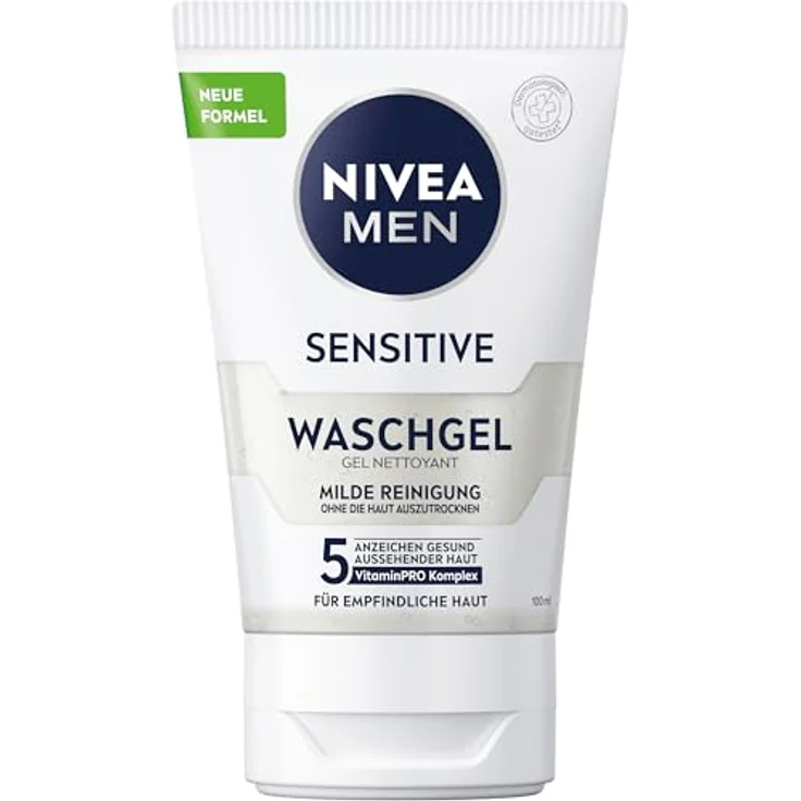 NIVEA MEN Sensitive Waschgel, sanftes Reinigungsgel mit VitaminPRO Komplex, 100 ml zur Beruhigung empfindlicher Männerhaut – Bild 1