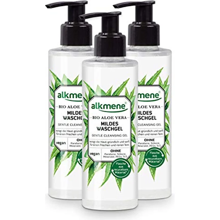 alkmene Waschgel mit Bio Aloe Vera - milde Gesichtsreinigung für alle Haut Typen - vegane Gesichtspflege ohne Silikone, Parabene, Mineralöl, PEGs, SLS & SLES im 3er Vorteilspack (3x 180 ml) – Bild 1