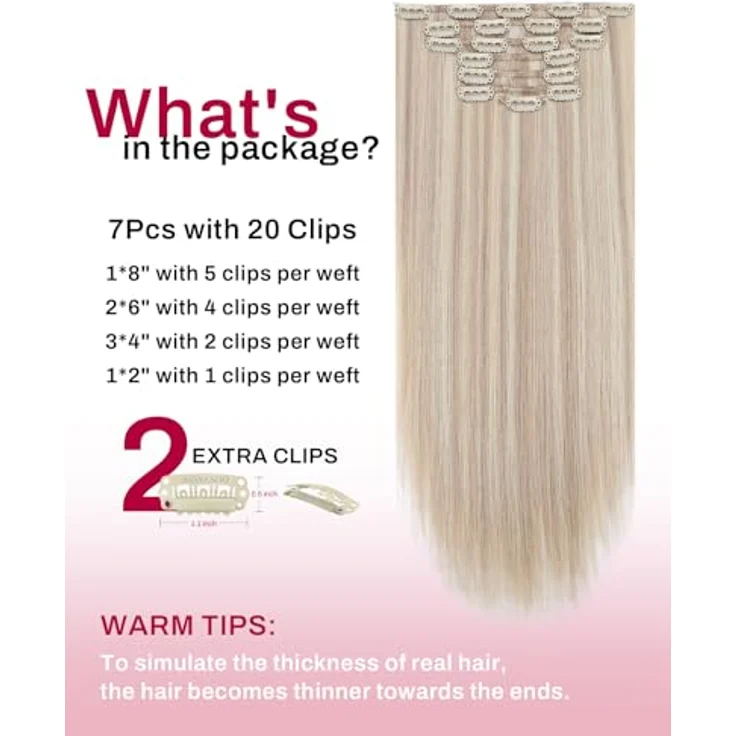 Moresoo Clip in Extensions Echthaar, 50 cm, 120g, #18/613 Aschblond mit Platinblond, langlebig und leicht zu tragen – Bild 3