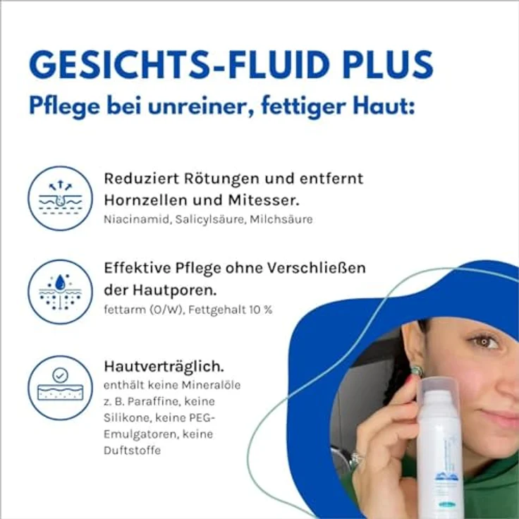 beneví hydroderm Gesichts-Fluid plus 50 ml für unreine, zu Akne neigende Haut ohne Entzündungszeichen. Leichte, lipidarme Pflege mit Milchsäure, Salicylsäure und Nicotinamid. – Bild 4
