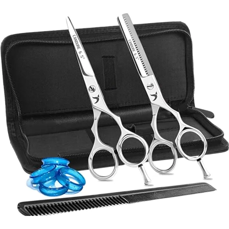 Candure Friseurschere 6,5 Zoll, Haarschneideschere aus japanischem Edelstahl mit Kamm und Lederetui für Männer, Frauen, Kinder und professionelle Friseure