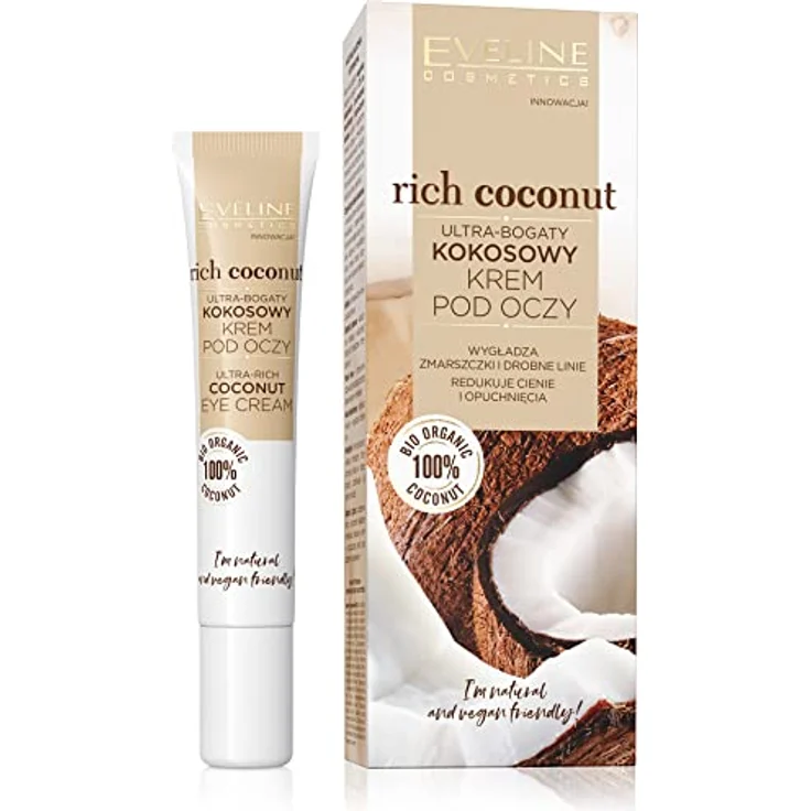 EVELINE COSMETICS Rich Coconut Ultra Rich Under Eye Cream Glättende Wirkung Reduziert Falten Augenringe Schwellungen Auf Bio-Basis Vegane Formel 97% Natürlich Tag & Nacht 20 ml – Bild 2
