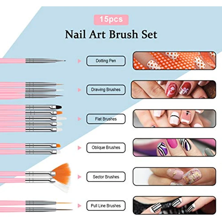URAQT 20 Stück Nagel Pinsel Set, Professionelle Nageldesign-Stifte für Gelnägel und UV-Gel, Ergonomische Griffe und Antibakterielle Borsten – Bild 2
