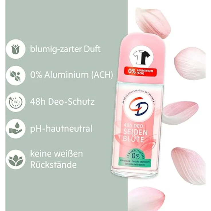 CD Deo Roll-On 'Seidenblüte' 1 x 50 ml, Deodorant ohne Aluminiumsalze, langanhaltender Schutz für 48 h, veganes Hautpflegeprodukt, für empfindliche Haut geeignet – Bild 3