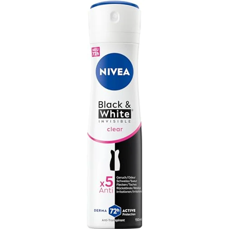 NIVEA Black & White Invisible Clear Deo Spray, 72h Anti-Transpirant mit patentierter Anti-Flecken-Formel, 150 ml – Bild 1