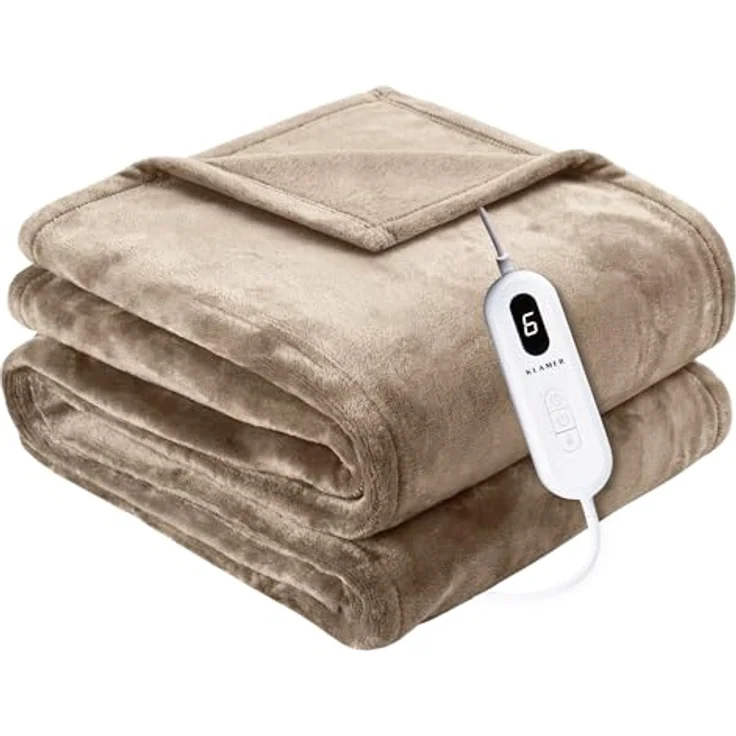 KLAMER Heizdecke 180x130 cm, waschbare Wärmedecke mit 9 Temperaturstufen und Abschaltautomatik, braun – Bild 1