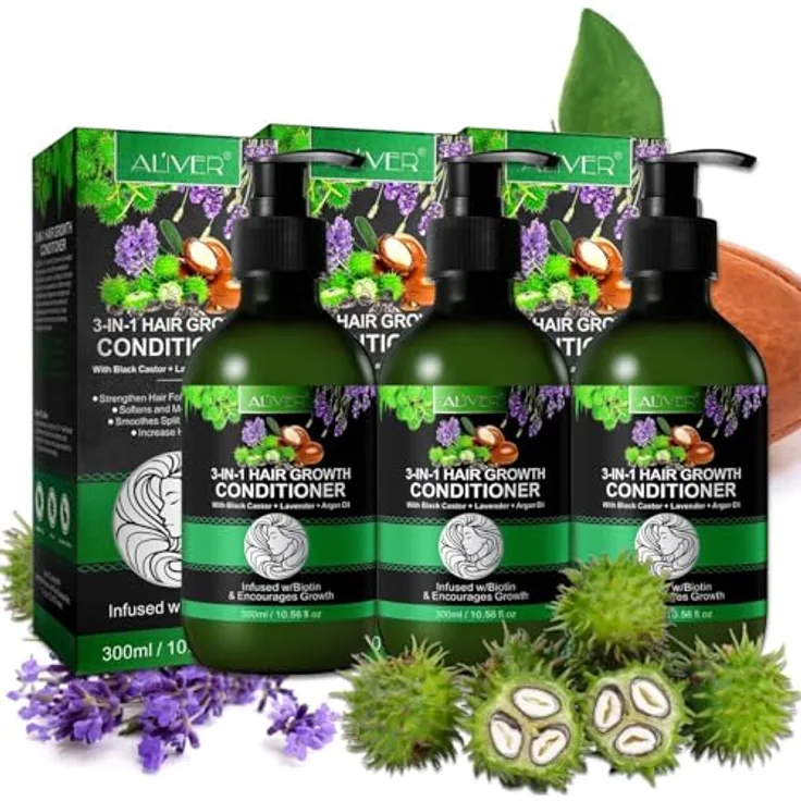 P-Beauty Cosmetic Accessories 3in1 Conditioner & Spülung, 3 x 300ml, mit Rizinus, Lavendel & Arganöl, regenerierend, fördert Haarwachstum, schützt vor Spliss, für alle Haartypen