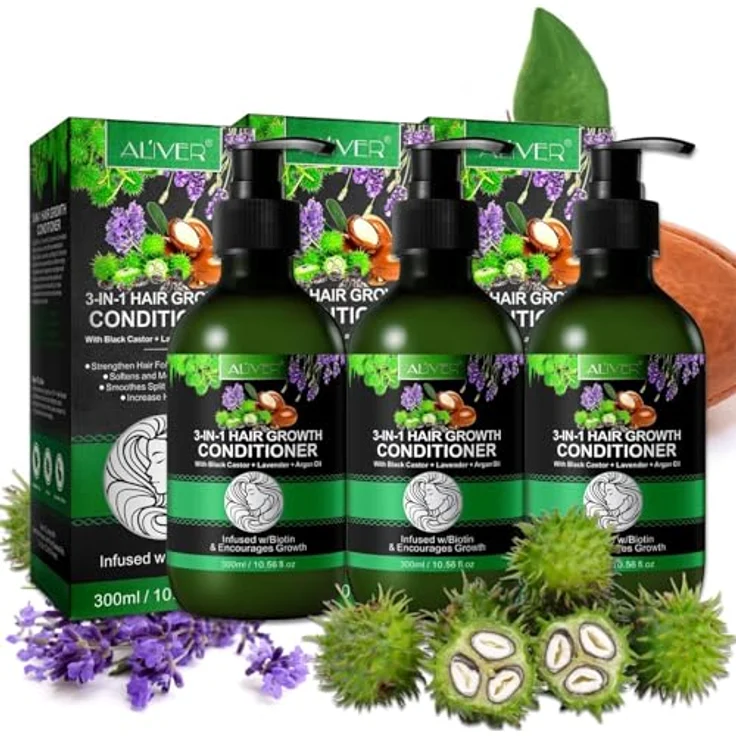 P-Beauty Cosmetic Accessories 3in1 Conditioner & Spülung, 3 x 300ml, mit Rizinus, Lavendel & Arganöl, regenerierend, fördert Haarwachstum, schützt vor Spliss, für alle Haartypen – Bild 1