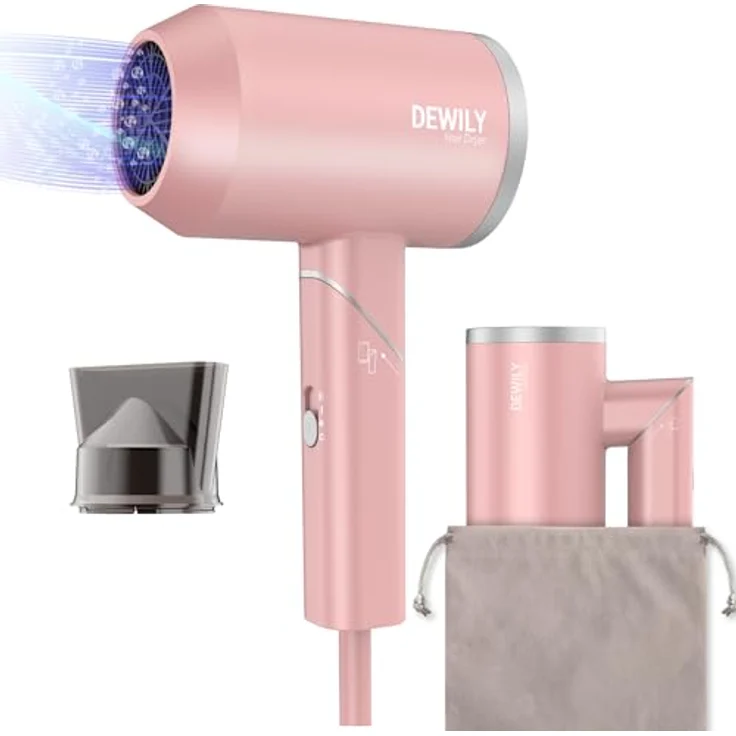 DEWILY Mini Föhn Ionen Klappbar, 1800W Reisehaartrockner mit 3 Heizstufen, leise und kompakt für gesunde, glänzende Haare – Bild 1