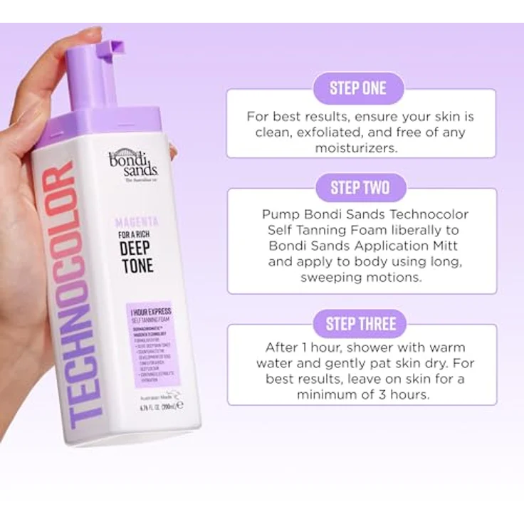Bondi Sands Technocolor Magenta, Selbstbräunungsschaum Farbton Deep Rich Tone, 200 ml, schnell einziehend und feuchtigkeitsspendend – Bild 7