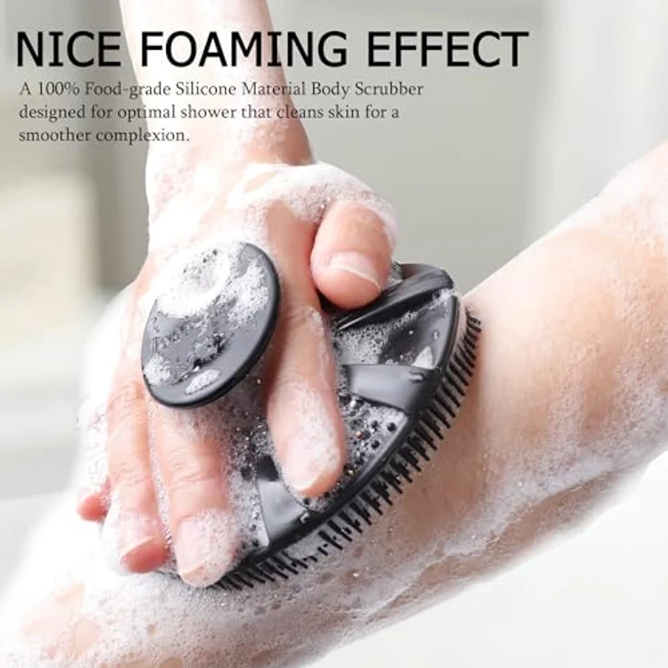 INNERNEED Silikon-Körperschrubber, Duschbürste mit sanftem Peeling, lebensmittelecht, ergonomischer Griff, Schwarz – Bild 2