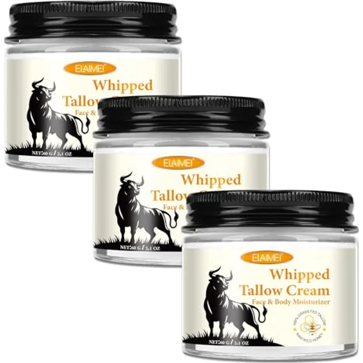 P-Beauty Cosmetic Accessories Whipped Tallow Cream, 60 g, natürliche Feuchtigkeitspflege für Gesicht und Körper, hypoallergen, schnell einziehend, 3-teilig