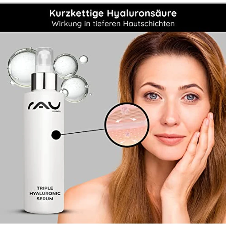 RAU Cosmetics Hyaluron Serum Hochdosiert - Triple Hyaluronic Serum 100 ml - Feuchtigkeitsboost mit 3 Hyaluronsäuren & Kaktusfeigen Extrakt - Anti-Aging Serum – Bild 4