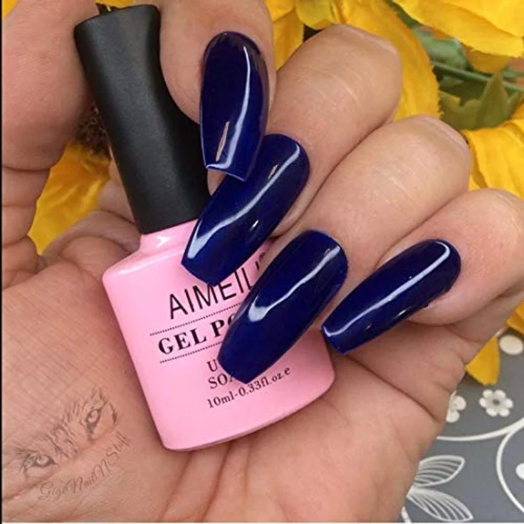 AIMEILI UV LED Gellack, ablösbarer Gel Nagellack, 21 Tage Hochglanz, kratzfest, Spiegelglanz-Finish, Blau - Navy Seals (030), 10ml – Bild 2