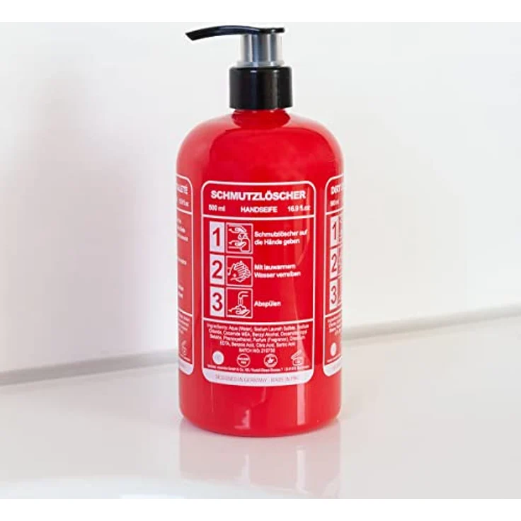 Accentra Handseife SCHMUTZLÖSCHER in Flasche in Feuerlöscher-Optik, 500ml Handseife im Pumpspender, Flüssigseife, Musk-Duft - nachfüllbar, 8155477, Rot – Bild 3