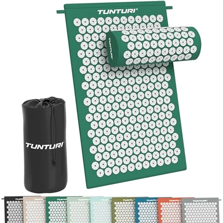 Tunturi Akupressurmatte 2in1 mit Kopfkissen, schmerzlindernd, aus hautfreundlicher Baumwolle, waschbar, inkl. Tragetasche – Bild 1