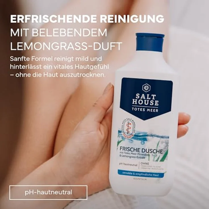 Salthouse Totes Meer Therapie Frische Dusche, Lemongrass-Duft, 250ml – Vitalisierende Duschpflege mit Totes Meer Salz, dermatologisch bestätigt für sensible Haut – Bild 2