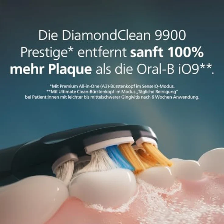 Philips DiamondClean 8000 HX8311/13 Schallzahnbürste für Erwachsene, Sensibel, Zahnfleischpflege, Tiefenreinigung, Whitening, 62000 Bewegungen pro Minute, Blau, mit Timer und USB-Aufladung – Bild 2