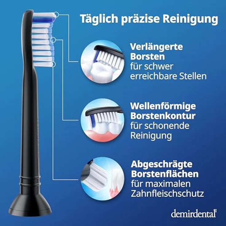 demirdental 8er Sensitive Aufsätze passend für Philips Sonicare, Weiche Bürstenköpfe für sensible Zähne, Schwarz, entspricht HX6058b – Bild 3