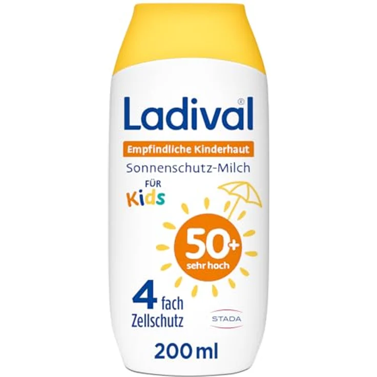 Ladival Empfindliche Kinderhaut Sonnenschutz-Milch LSF 50+ für Kinder und Babys ab 6 Monaten, extra wasserfest, mit einzigartigem 4-fach Zellschutz, 200ml – Bild 1