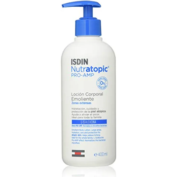 ISDIN Nutratopic Pro-AMP feuchtigkeitsspendende Lotion für atopische Haut (400ml) | Spendet Feuchtigkeit und beruhigt atopische Haut