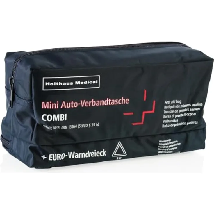 Holthaus Medical KFZ-Verbandtasche Mini-auto Combi, Nylon mit Reißverschluss, DIN 13164 Inhalt und integrierter Wandhalterung