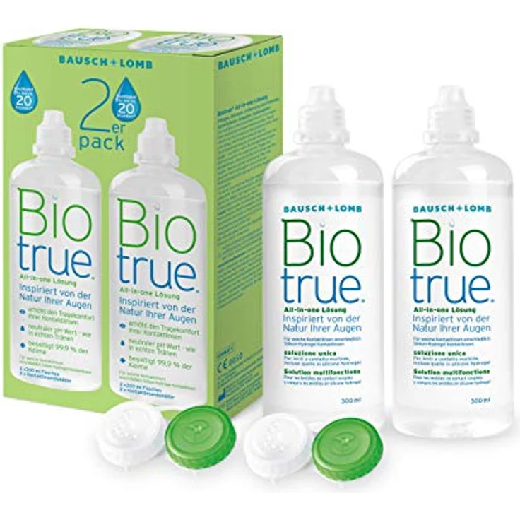 Biotrue Pflegemittel für weiche Kontaktlinsen, Multipack 2 x 300 ml All-in-One-Lösung zur Reinigung, Desinfektion & Aufbewahrung – Bild 2