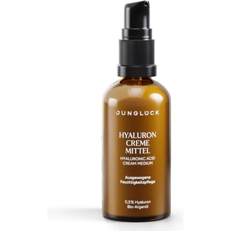JUNGLÜCK Hyaluron Creme Hochdosiert, Anti Aging Feuchtigkeitscreme mit 0,5% Hyaluronsäure, BIO Aloe Vera & BIO Arganöl, Tages- & Nachtcreme gegen Trockenheitsfältchen