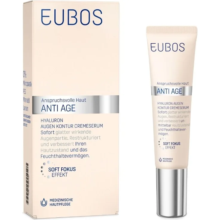 EUBOS Sensitive Hyaluron Augen Kontur CremeSerum, 15 ml, feuchtigkeitsspendende Augencreme für jüngere Haut