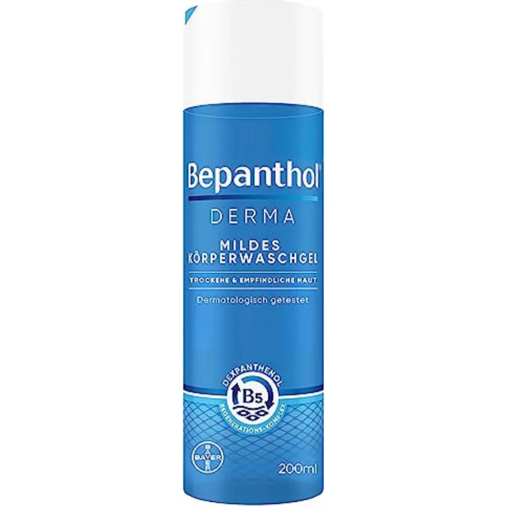Bepanthol Derma mildes Körperwaschgel, 200 ml, seifenfreies Gel für empfindliche und trockene Haut